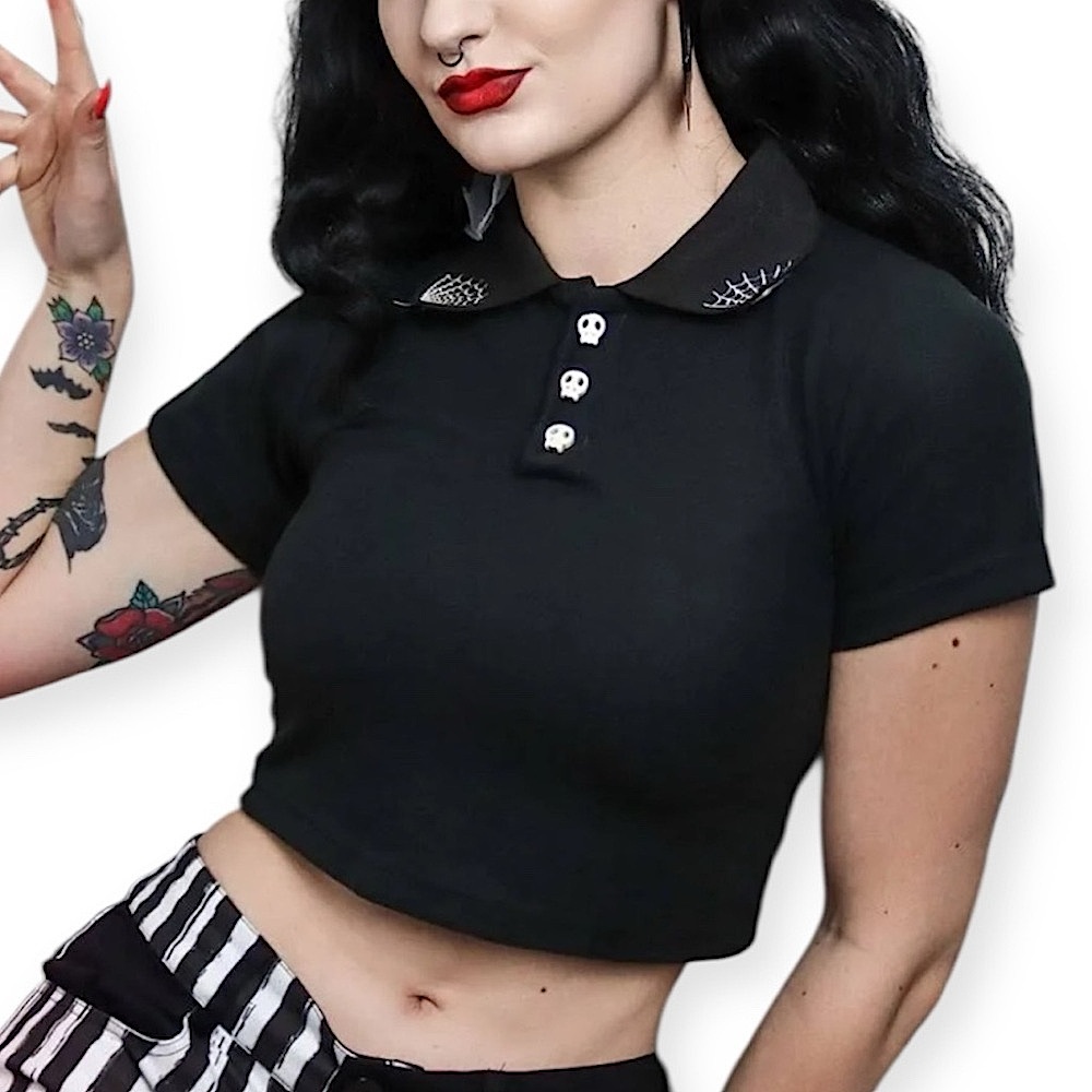Black Cropped Polo Top